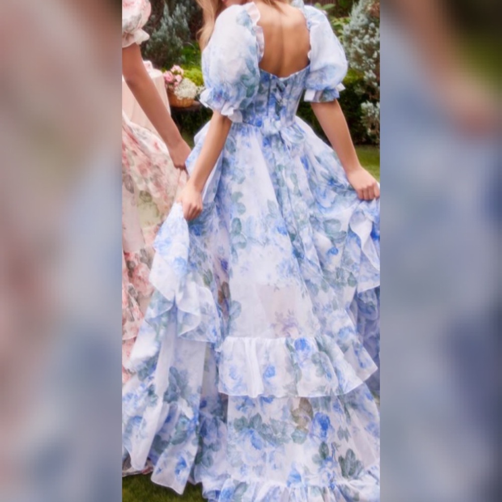 Vintage style floral ruffle prom dress or non traditional wedding dress - Picture 2 of 3